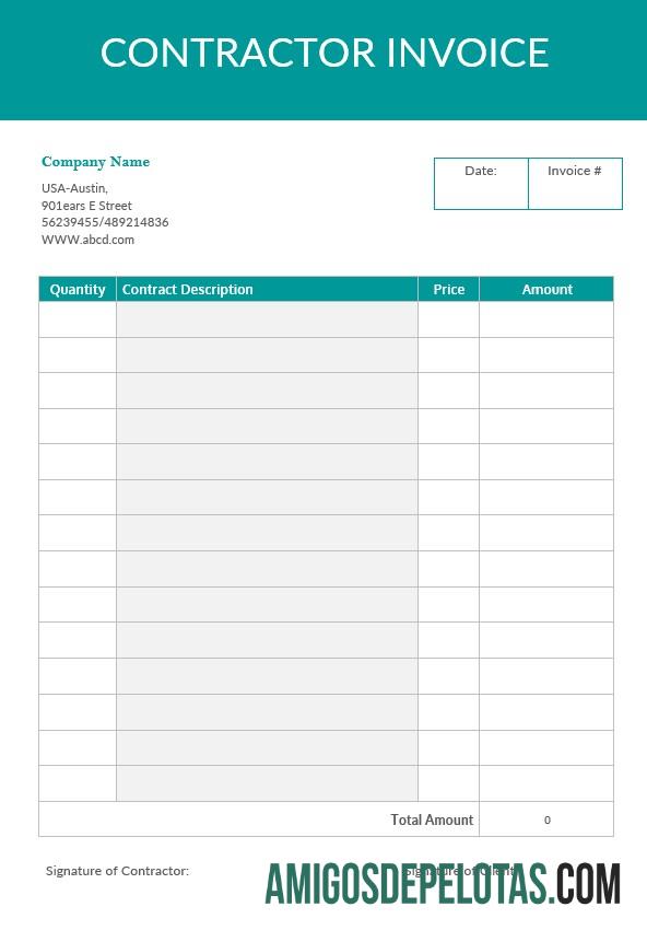 imprimível Modelo de fatura de empreiteiro em branco